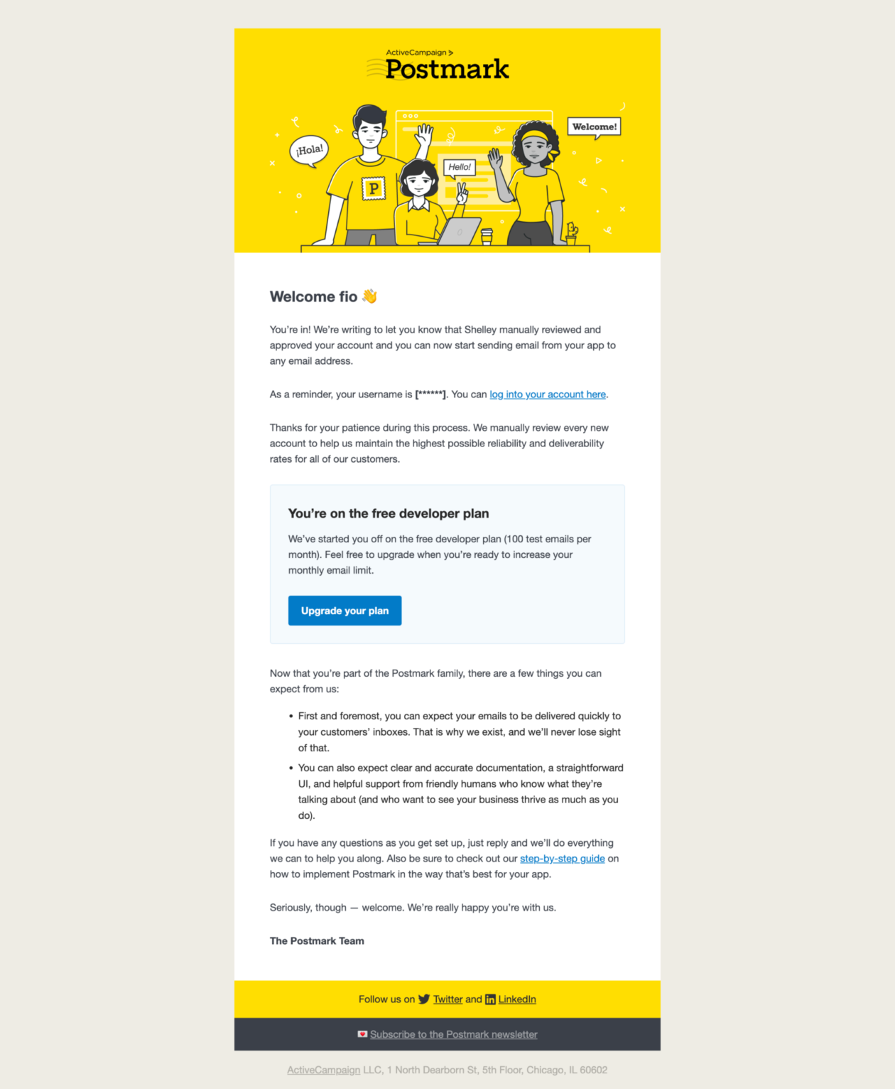 An example of transactional email: a Postmark email welcoming customers to the service An example of transactional email: a Postmark email welcoming customers to the service