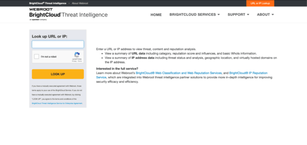 A screenshot of the BrightCloud IP list website A screenshot of the BrightCloud IP list website